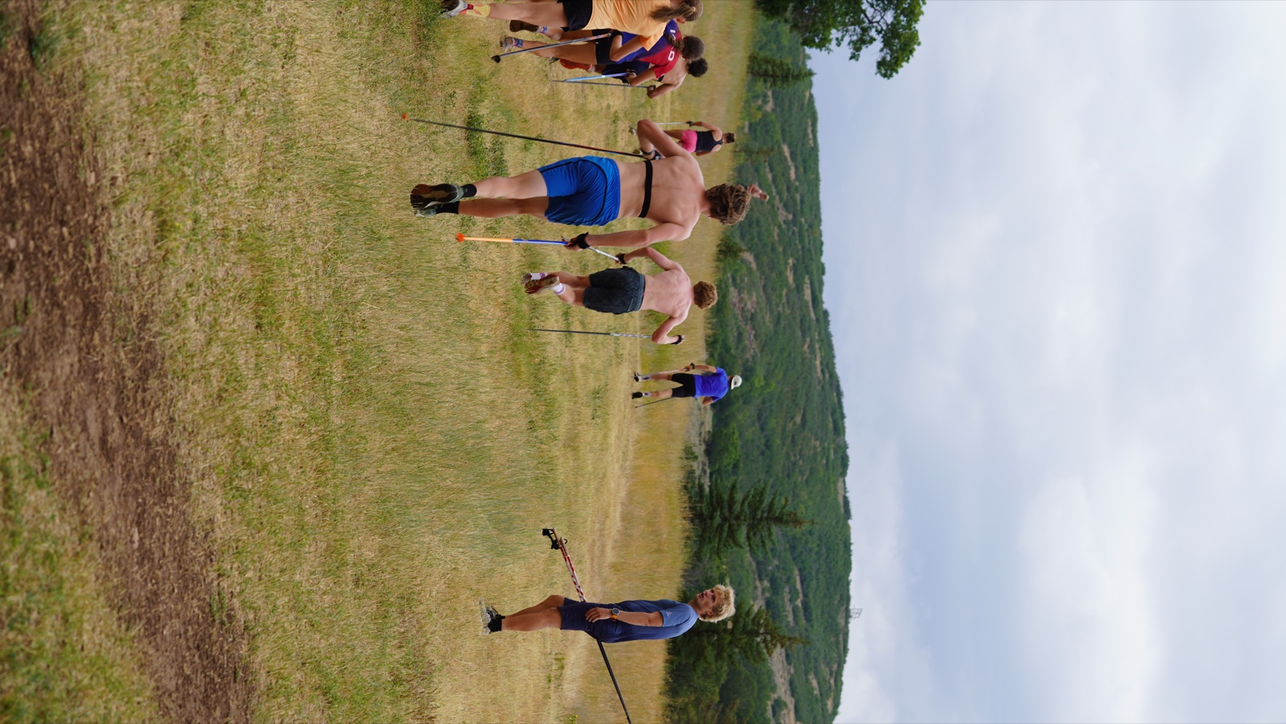 Athletes bounding uphill during the afternoon session
